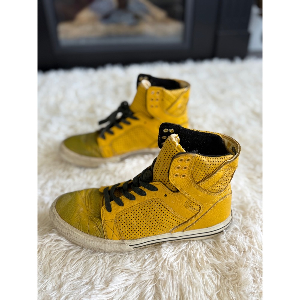 Justin Bieber Supra High Top Sneakers Yellow Green Leather Skate Shoes US 7.5‎ - Picture 5 of 8